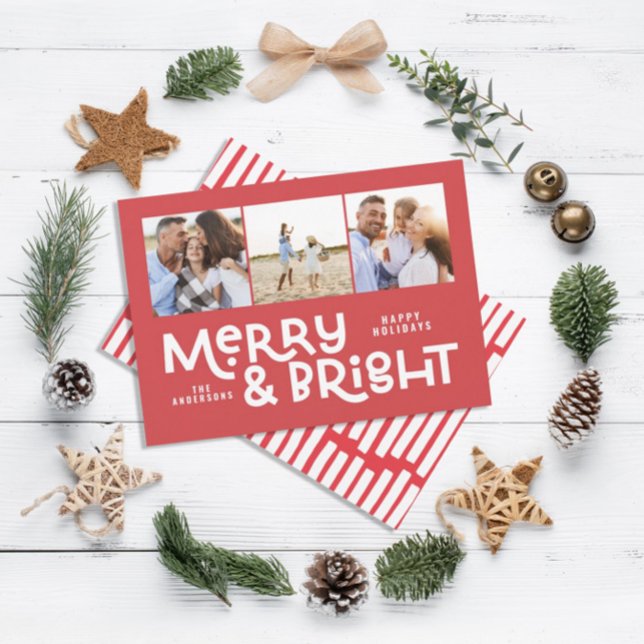 Modern minimal typography 3 photo Christmas fun Holiday Card (Creator Uploaded)