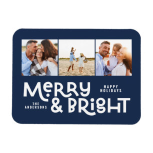 Modern minimal typography 3 photo Christmas fun  Magnet