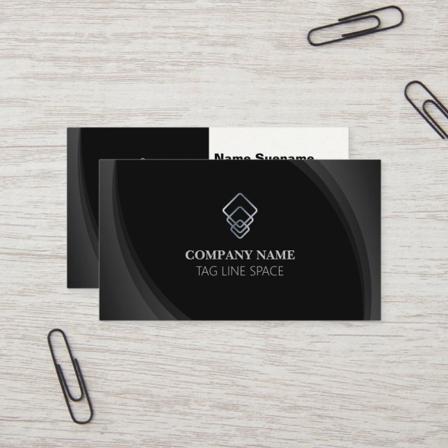 Modern Minimal Typography Black Business Card (Front/Back In Situ)