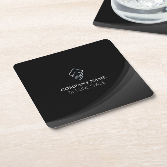 Modern Minimal Typography Black Square Paper Coaster (Angled)