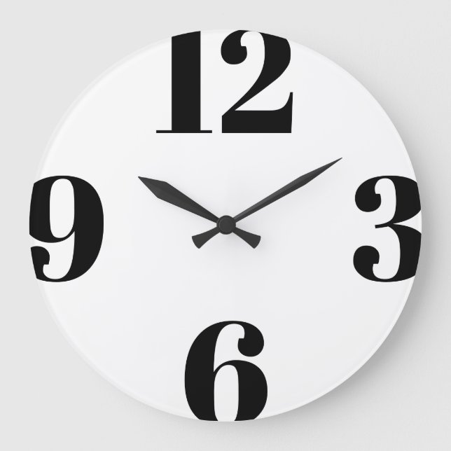 Modern Minimal Typography Black White Large Clock (Front)