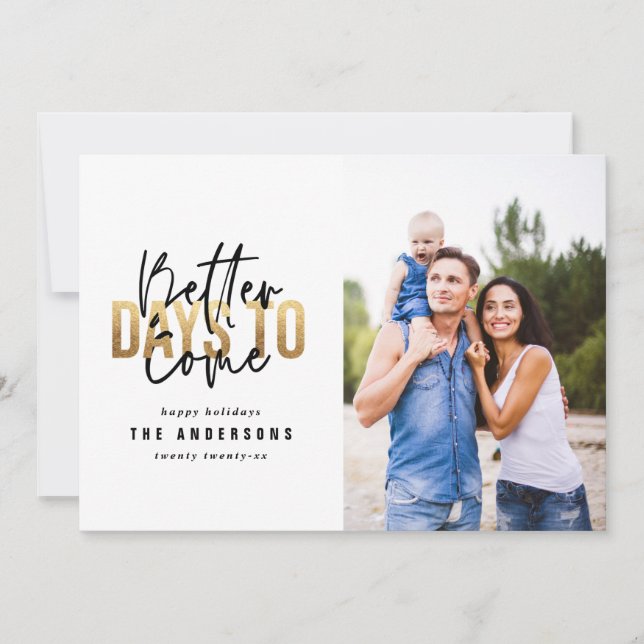 Modern minimal typography chic gold Christmas Holiday Card (Front)