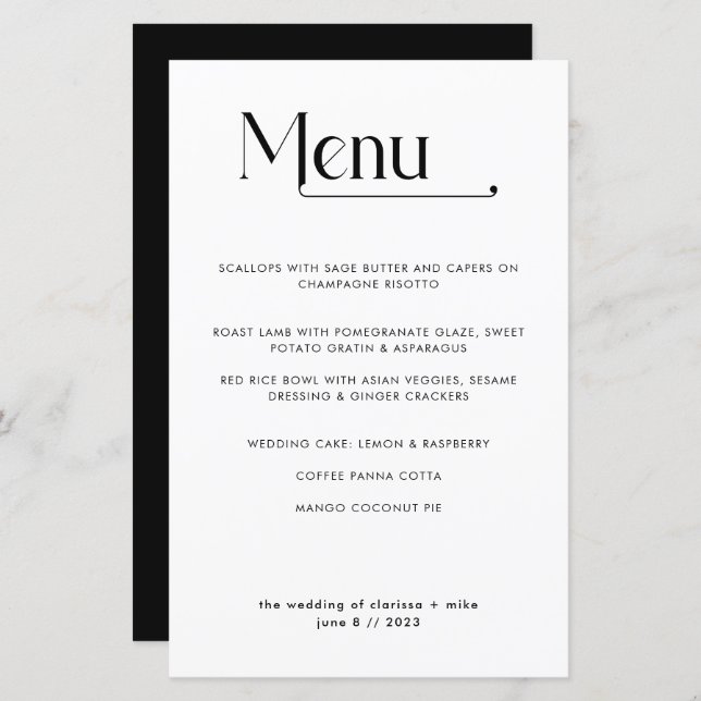 Modern Minimal Typography Dinner Wedding Menu (Front/Back)