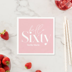 Modern minimal typography girly pink 60th birthday napkin
