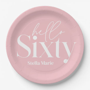 Modern minimal typography girly pink 60th birthday paper plate