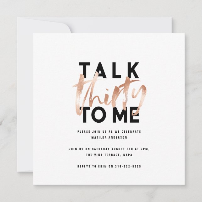 Modern minimal typography girly rose gold 30th (Front)