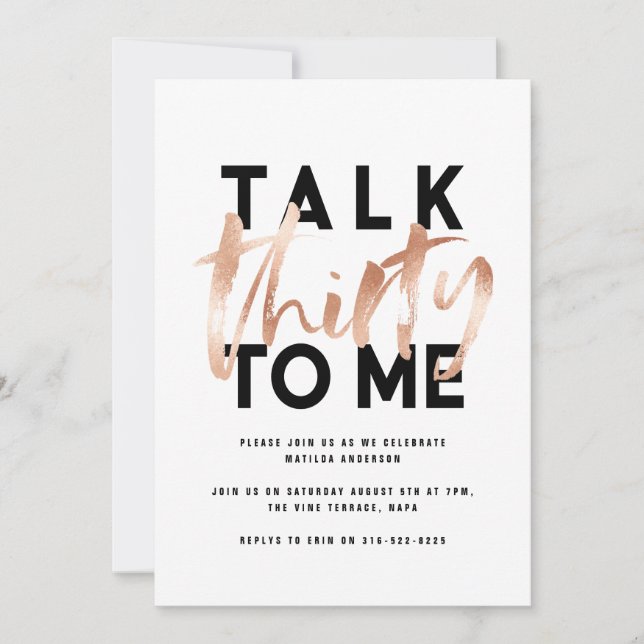 Modern minimal typography girly rose gold 30th (Front)