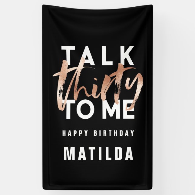 Modern minimal typography girly rose gold 30th banner (Vertical)