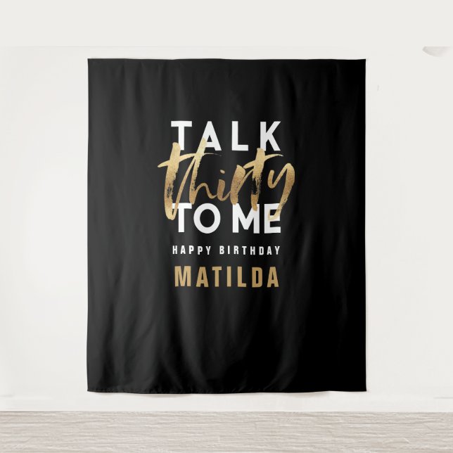 Modern minimal typography gold script 30 birthday tapestry (Front)