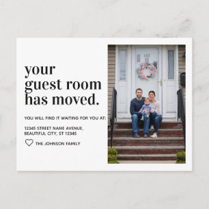 Modern Minimal Typography Guest Room Photo Moving Announcement Postcard