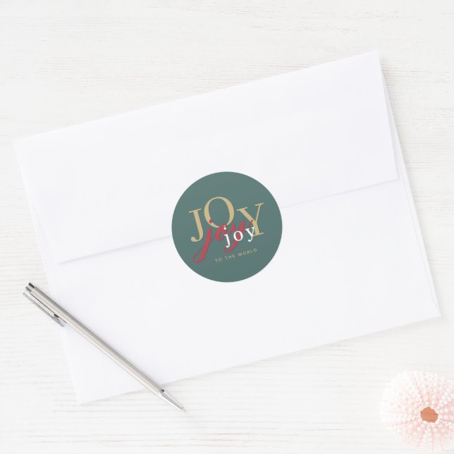 Modern Minimal Typography Joy to the World Holiday Classic Round Sticker (Envelope)