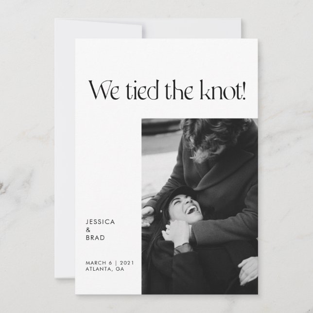 Modern Minimal Typography Just Married Elopement Announcement (Front)