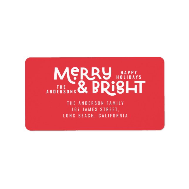 Modern minimal typography merry and bright label (Front)