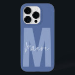 Modern minimal typography monogram dusty blue Case-Mate iPhone 14 pro case<br><div class="desc">Modern minimal typography monogram dusty blue and white elegant simple unique personalised phone case design.</div>