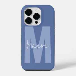 Modern minimal typography monogram dusty blue iPhone 14 pro case