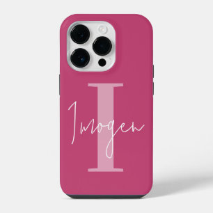 Modern minimal typography monogram girly pink iPhone 14 pro case