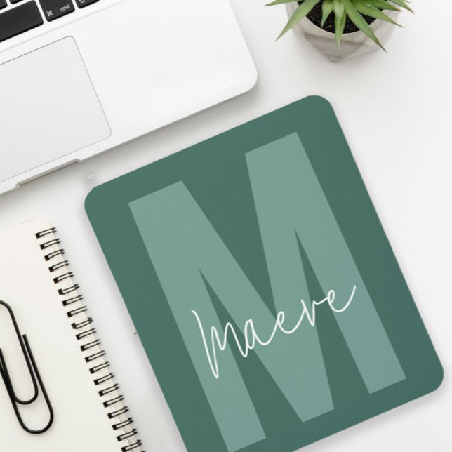 Modern minimal typography monogram sage green mouse mat (Creator Uploaded)