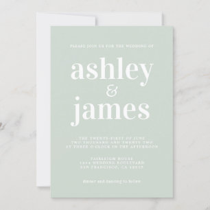 Modern Minimal Typography Pastel Green Wedding Invitation