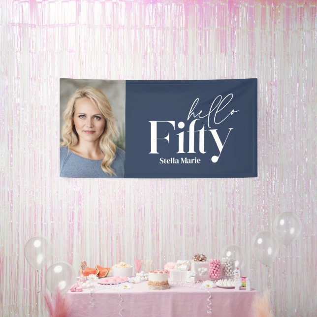 Modern minimal typography photo 50th birthday banner (Party)