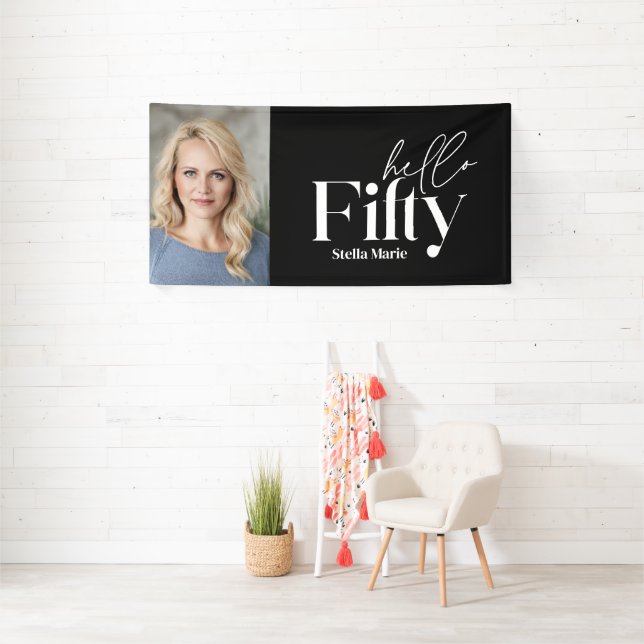 Modern minimal typography photo 50th birthday banner (Insitu)