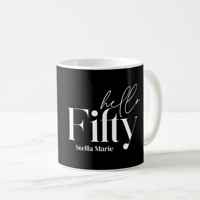 Modern minimal typography photo 50th birthday coffee mug (Front Right)