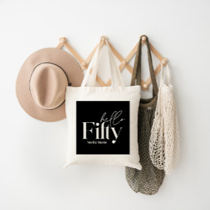 Modern minimal typography photo 50th birthday tote bag