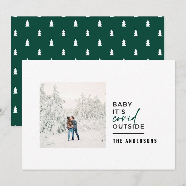 Modern minimal typography photo baby its covid holiday card (Front/Back)