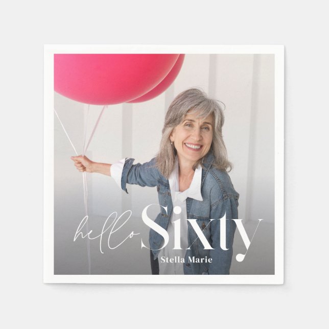 Modern minimal typography photo chic 60th birthday napkin (Front)