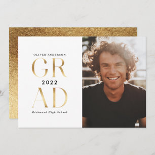 Modern minimal typography photo graduation gold invitation