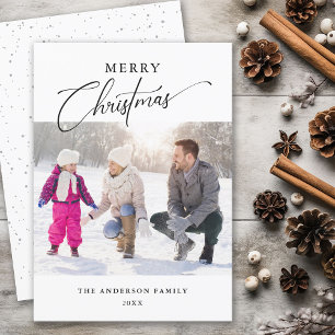 Modern Minimal Typography Photo Merry Christmas Holiday Card