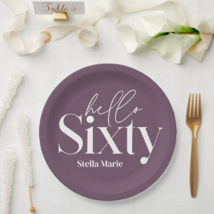 Modern minimal typography purple 60th birthday paper plate