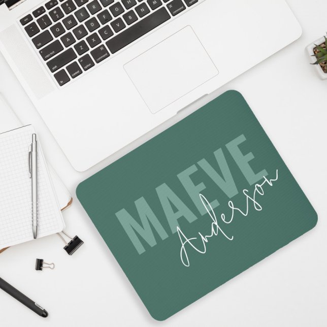 Modern minimal typography sage green elegant mouse mat (Creator Uploaded)
