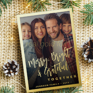 Modern minimal typography script Christmas photo Foil Holiday Card
