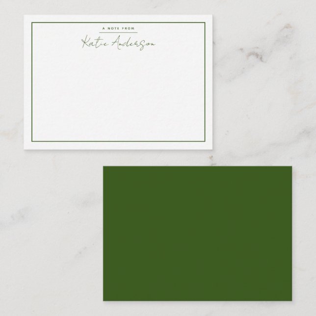 Modern Minimal Typography Script Green Note Card (Front/Back)