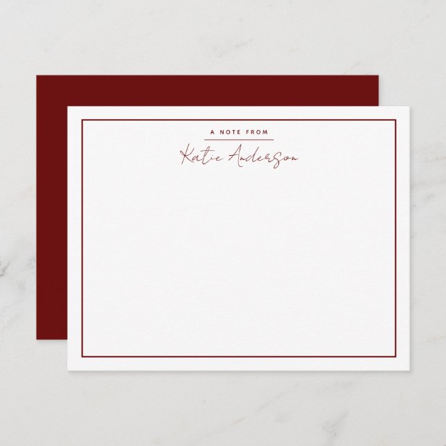 Modern Minimal Typography Script Maroon Note Card (Front/Back)