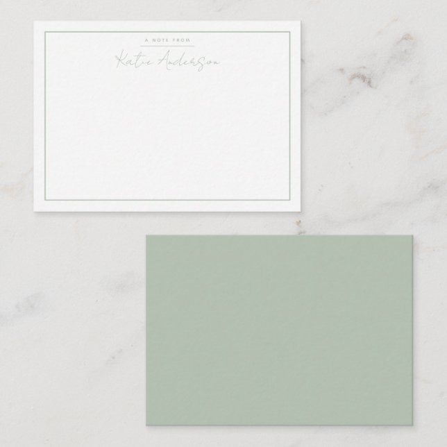 Modern Minimal Typography Script Sage Green Card (Front/Back)