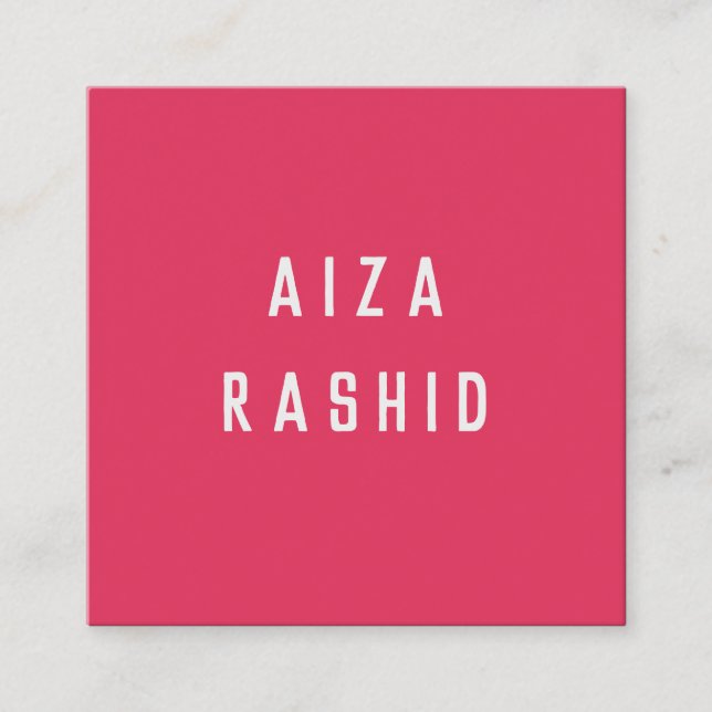 Modern Minimal Typography Shocking Pink Square  Square Business Card (Front)