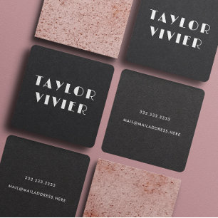 Modern Minimal Typography Solid Black Paper Square Business Card