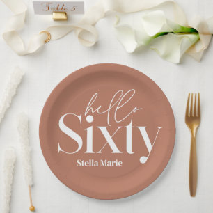 Modern minimal typography terracotta 60th birthday paper plate