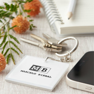 Modern Minimal Typography White Paper Square Key Ring