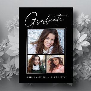 Modern Minimal Unique Ink Script Graduate 3 Photo Announcement