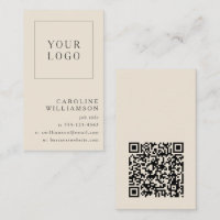 Modern Minimal Vertical Logo QR Code Ivory Black