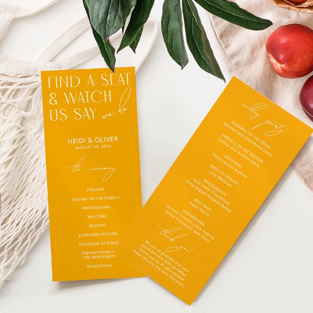 Modern Minimal Vibrant Orange Wedding Programs (Creator Uploaded)