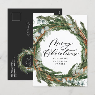 Modern minimal watercolor botanical Christmas Holiday Postcard