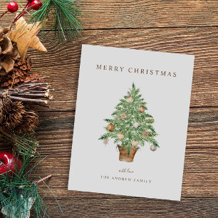Modern Minimal Watercolor Christmas Tree Holiday Card