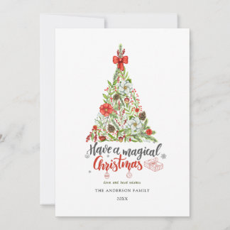 Modern minimal watercolor merry Christmas tree Hol Holiday Card