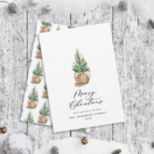Modern minimal watercolor merry Christmas tree Holiday Card
