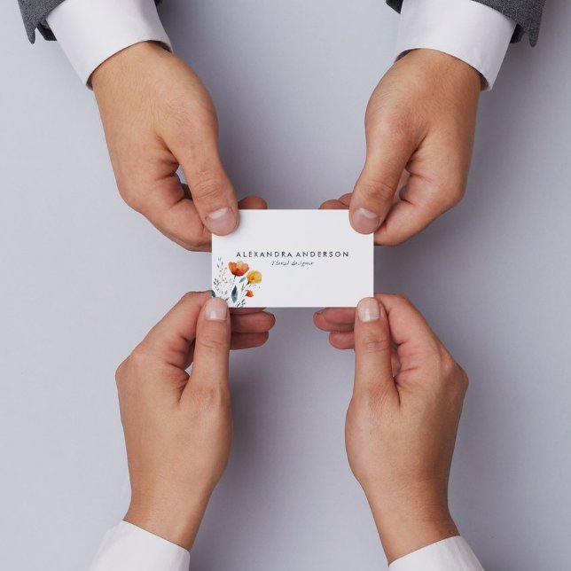 Modern Minimal Watercolor Orange Wildflowers Business Card (Creator Uploaded)