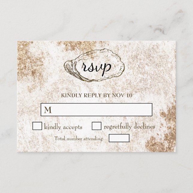 Modern Minimal Watercolor Oyster Beach RSVP Enclosure Card (Front)
