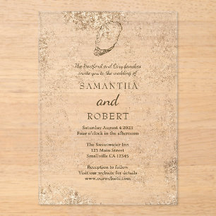 Modern Minimal Watercolor Oyster Beach Wedding Acrylic Invitations
